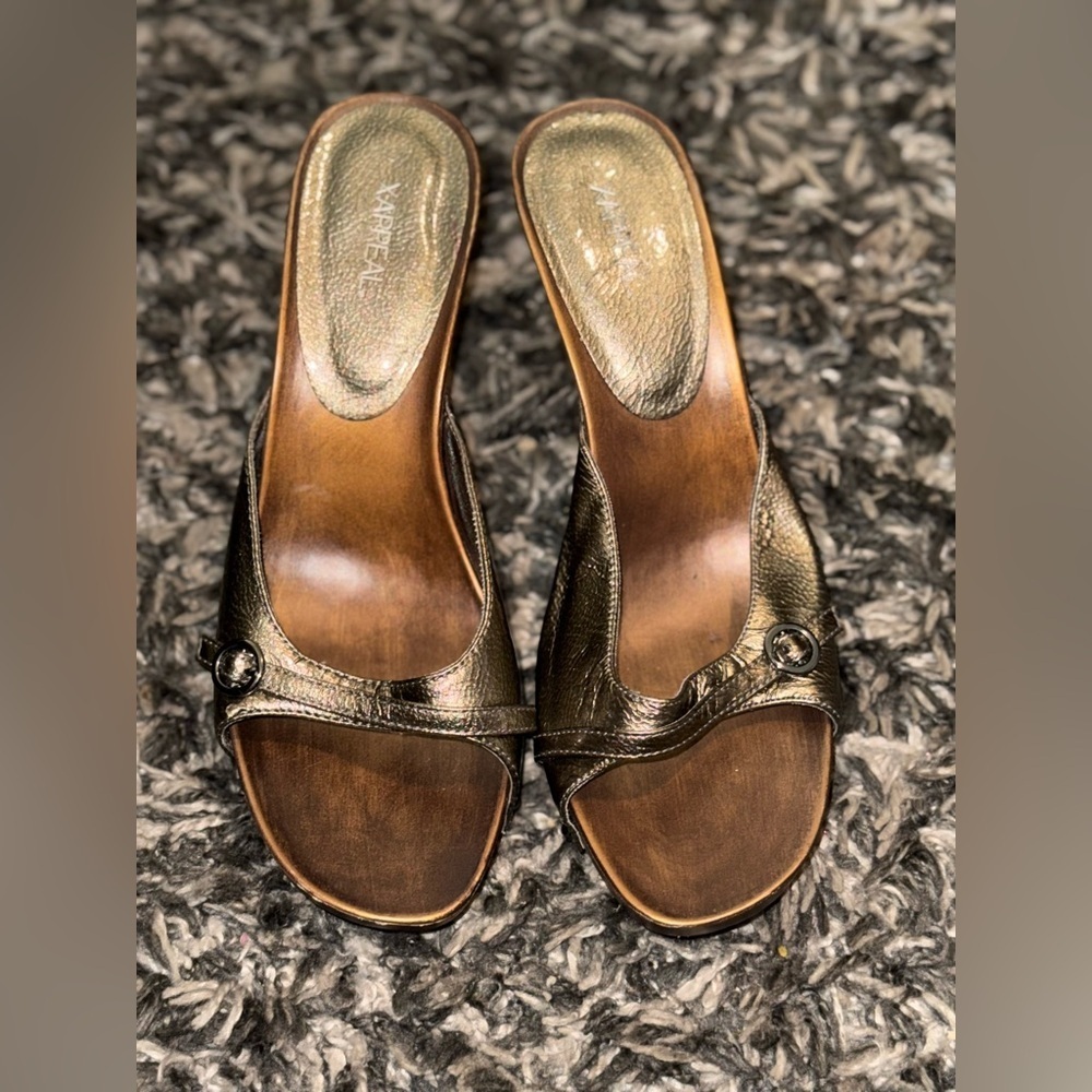 Xappeal Metallic Gold Mules with Button Detail